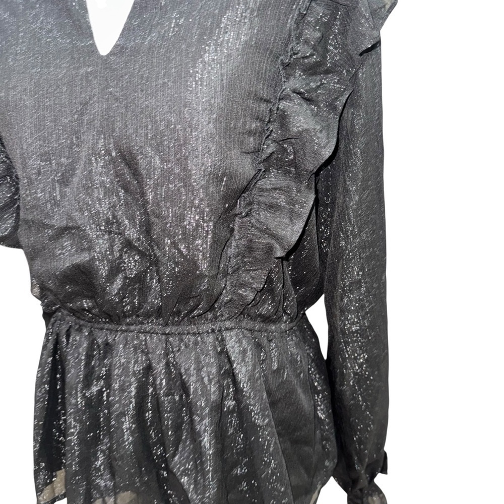 Rockin' C Women's M Medium Blouse Top Goth Victorian Ruffled Semi Sheer Metallic - Picture 3 of 7